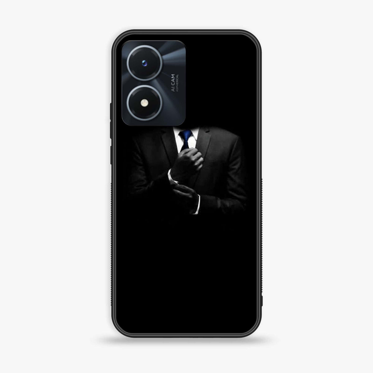 Vivo Y02s  - Black Art Series - Premium Printed Glass soft Bumper shock Proof Case