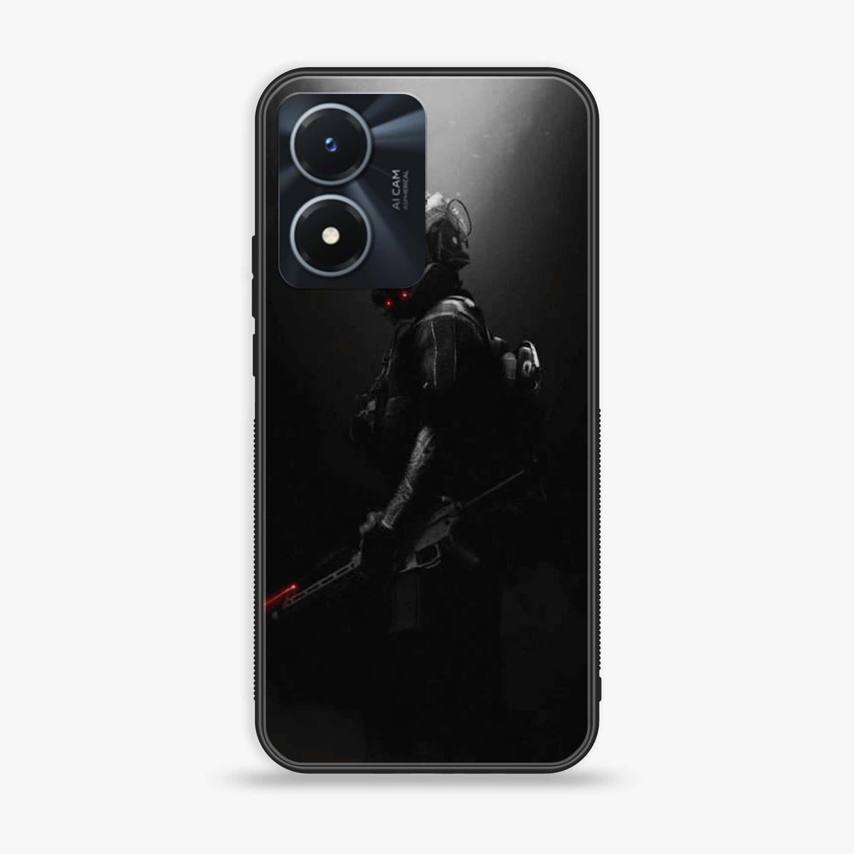 Vivo Y02s  - Black Art Series - Premium Printed Glass soft Bumper shock Proof Case