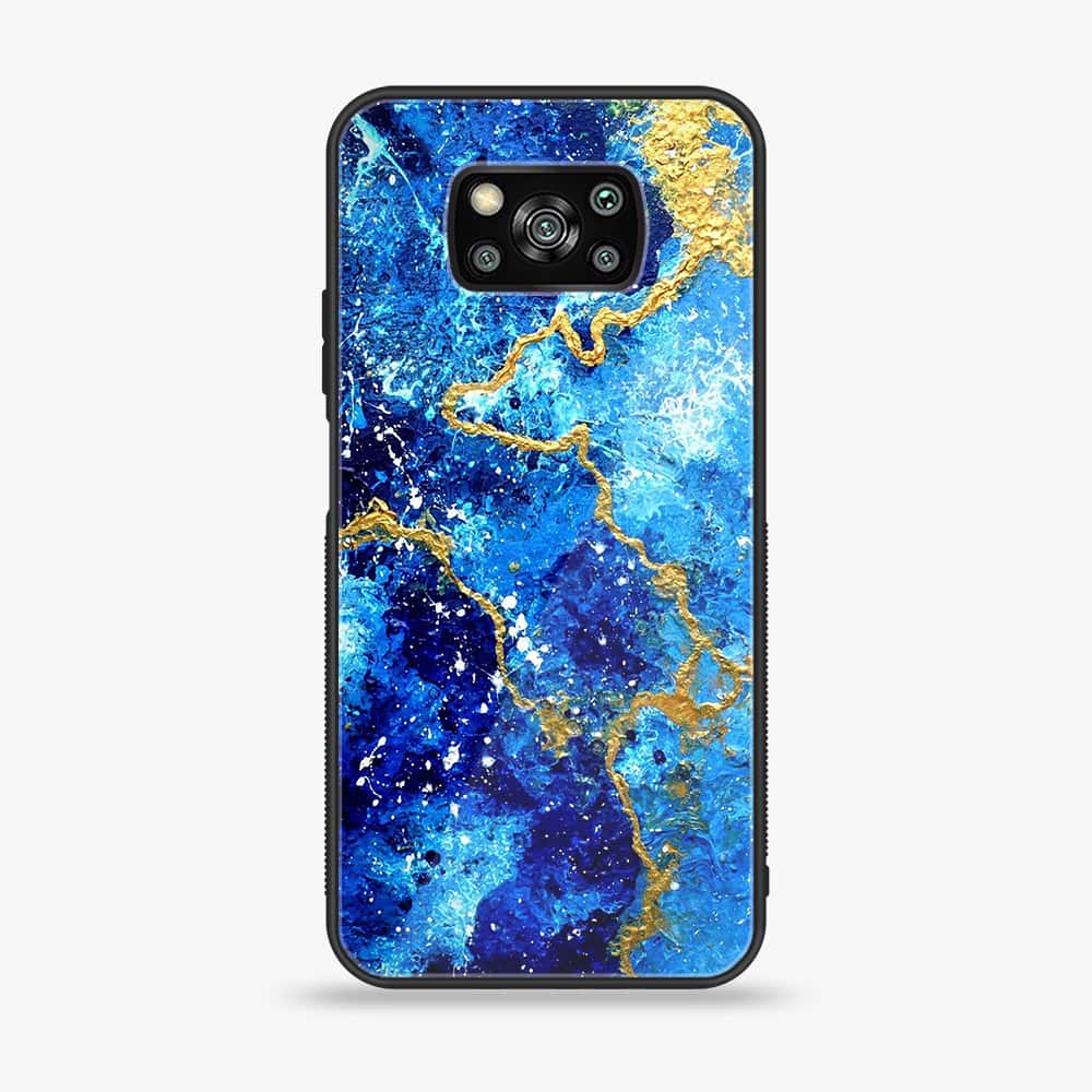 Xiaomi Poco X3 - Blue Marble Series V 2.0 - Premium Printed Glass soft Bumper shock Proof Case