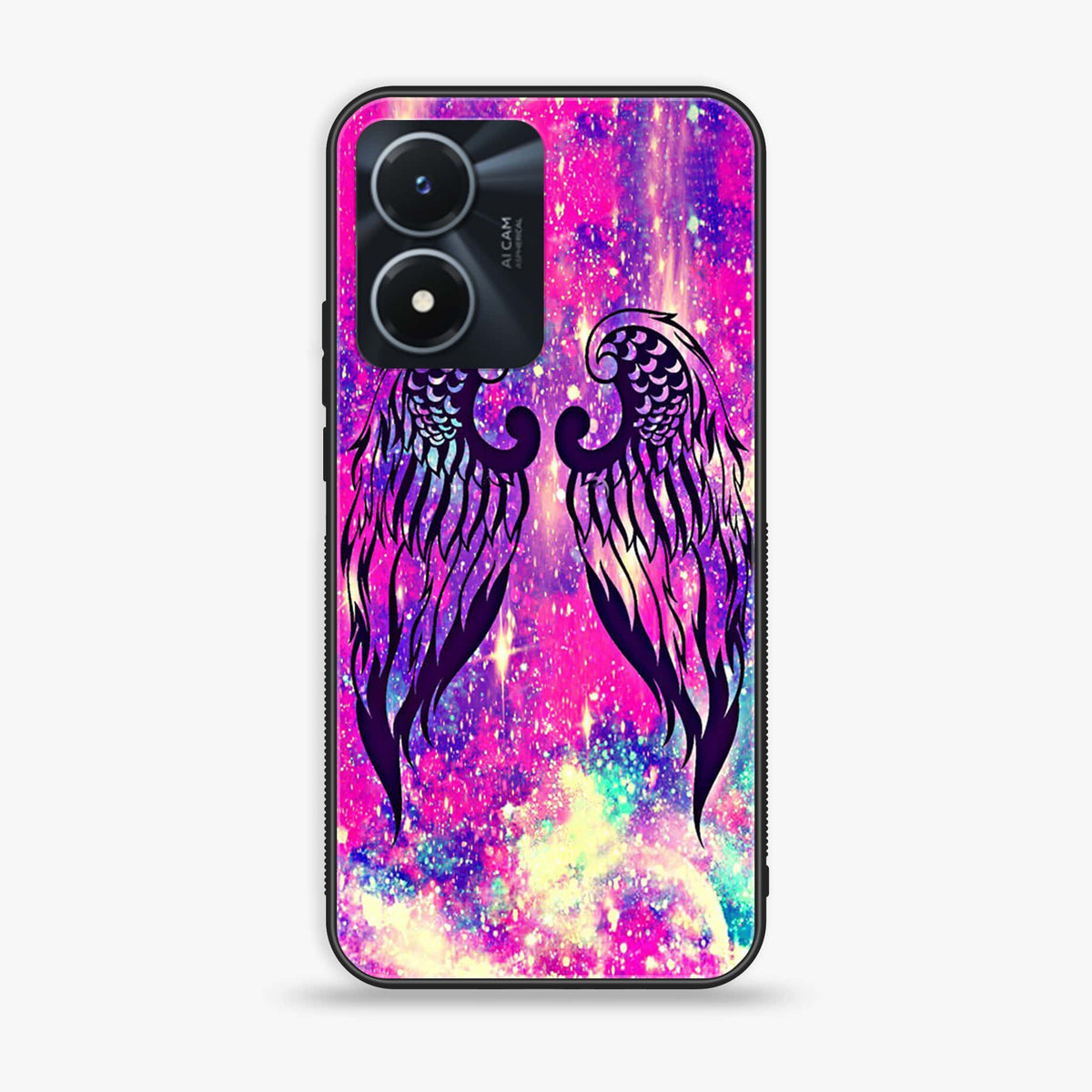 Vivo Y02s  - Angel Wings Series - Premium Printed Glass soft Bumper shock Proof Case