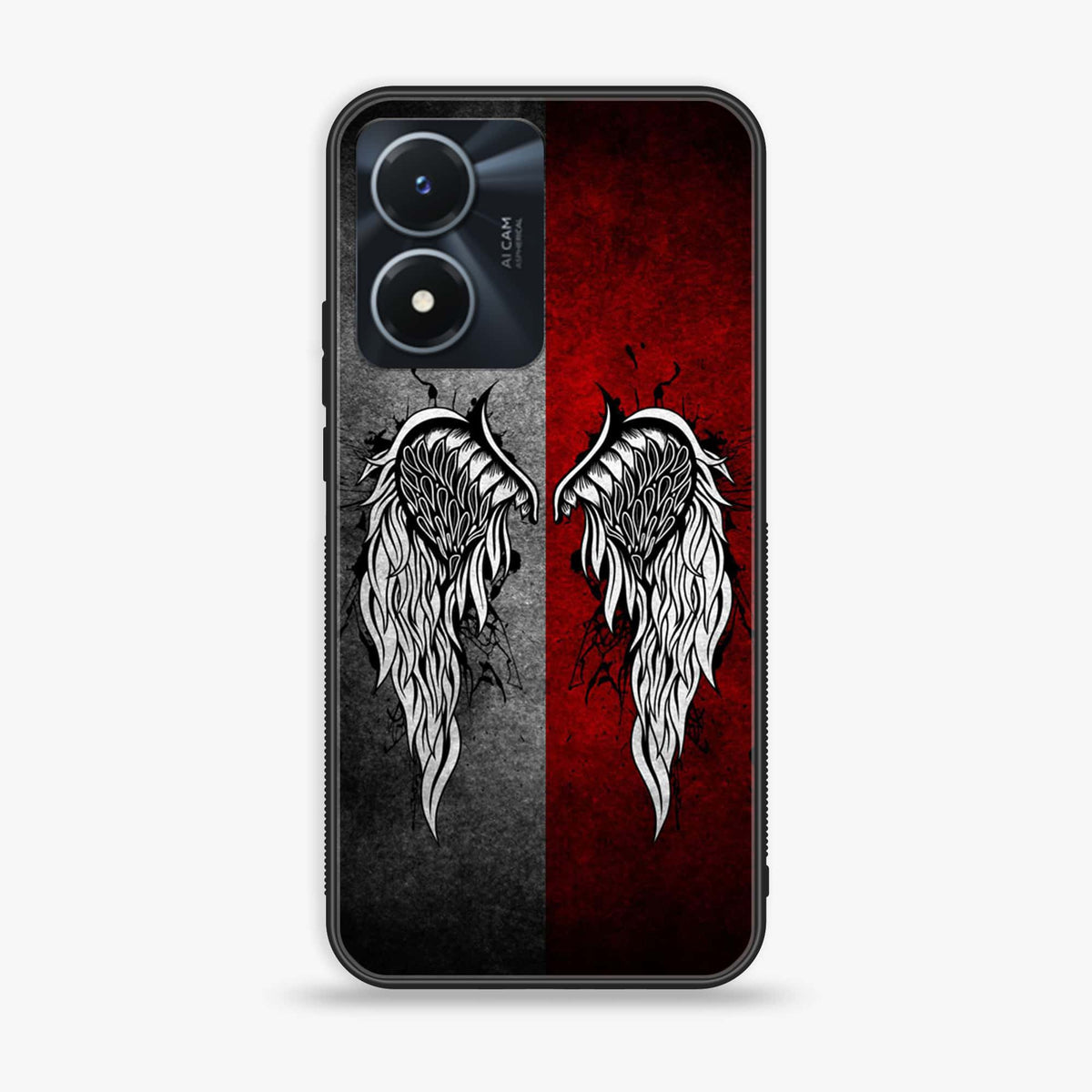 Vivo Y02s  - Angel Wings Series - Premium Printed Glass soft Bumper shock Proof Case