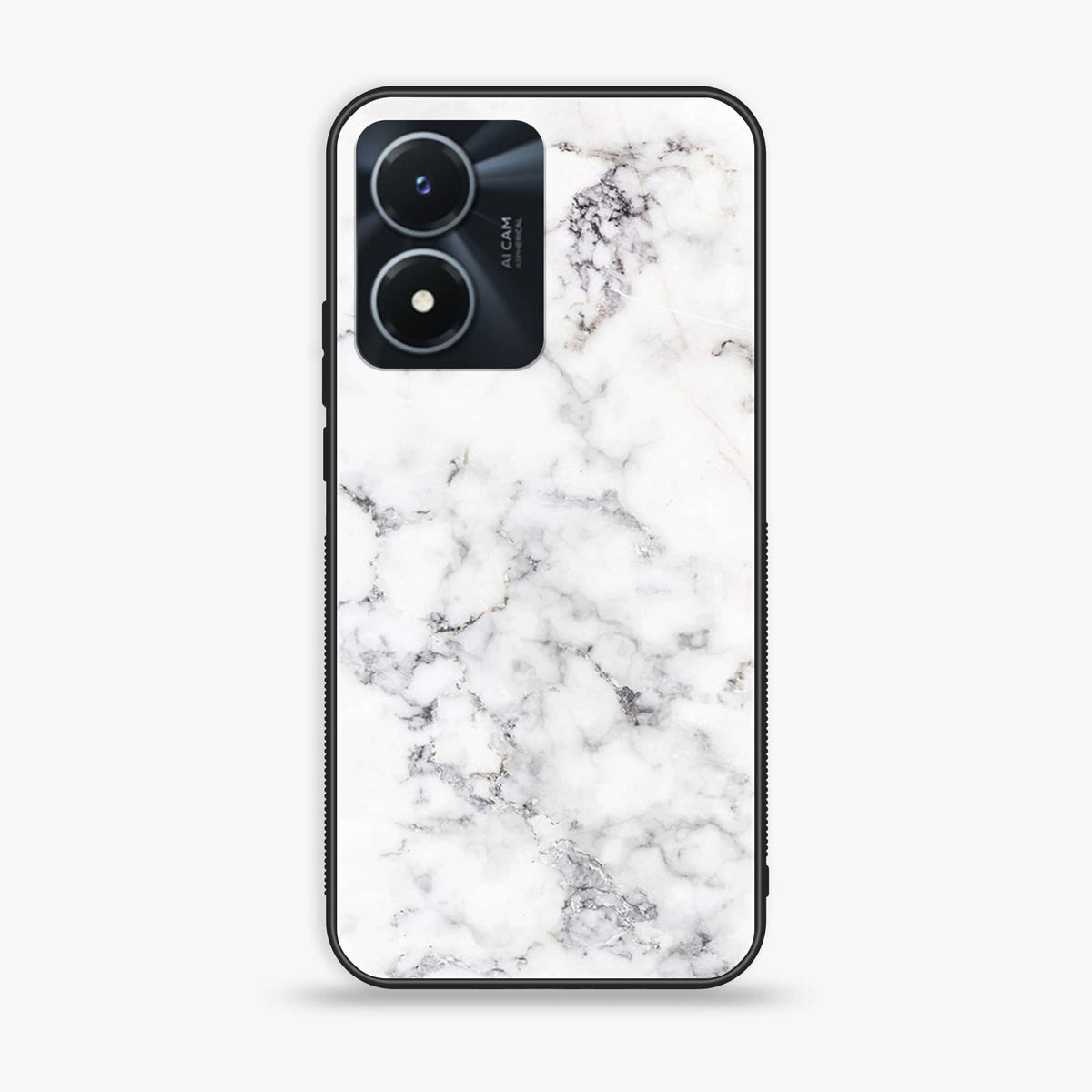 Vivo Y02s  - White Marble Series - Premium Printed Glass soft Bumper shock Proof Case
