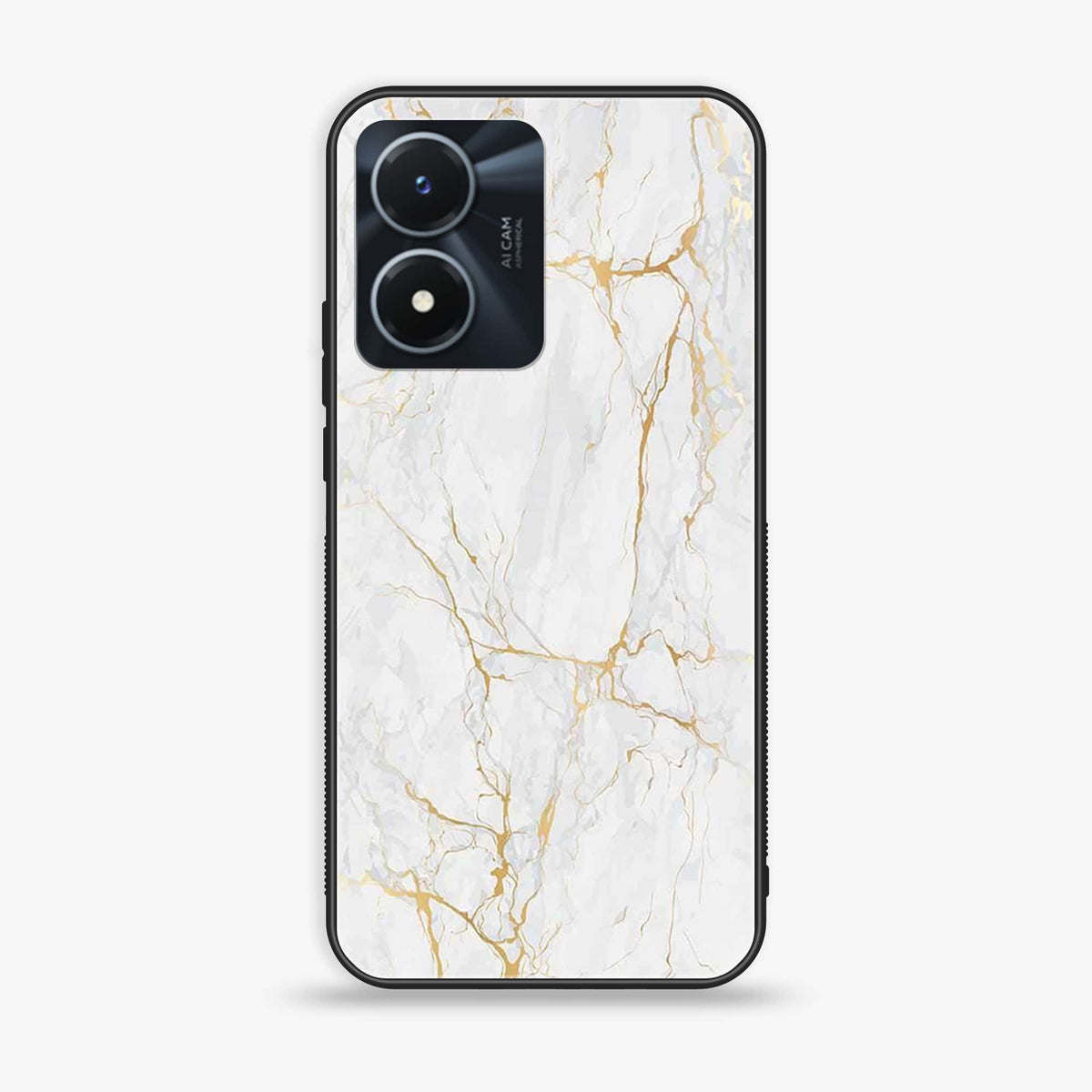 Vivo Y02s  - White Marble Series - Premium Printed Glass soft Bumper shock Proof Case