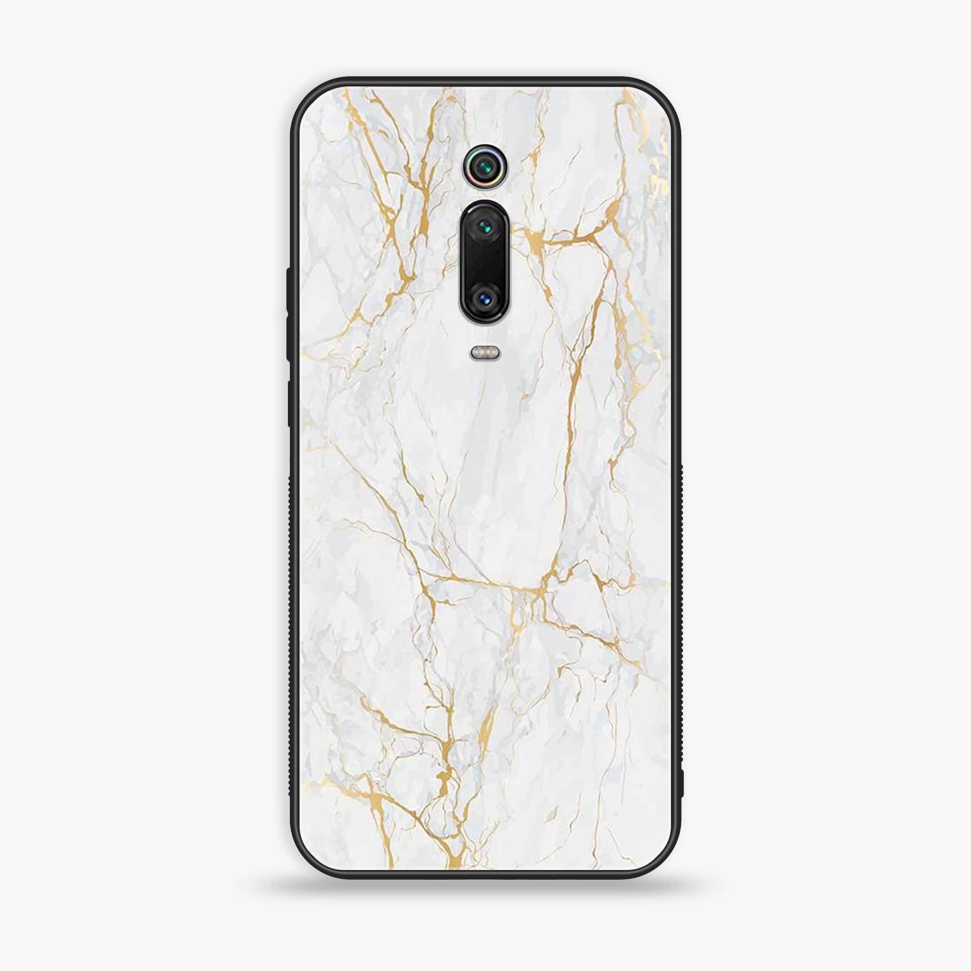Xiaomi Mi 9T - White Marble Series - Premium Printed Glass soft Bumper shock Proof Case
