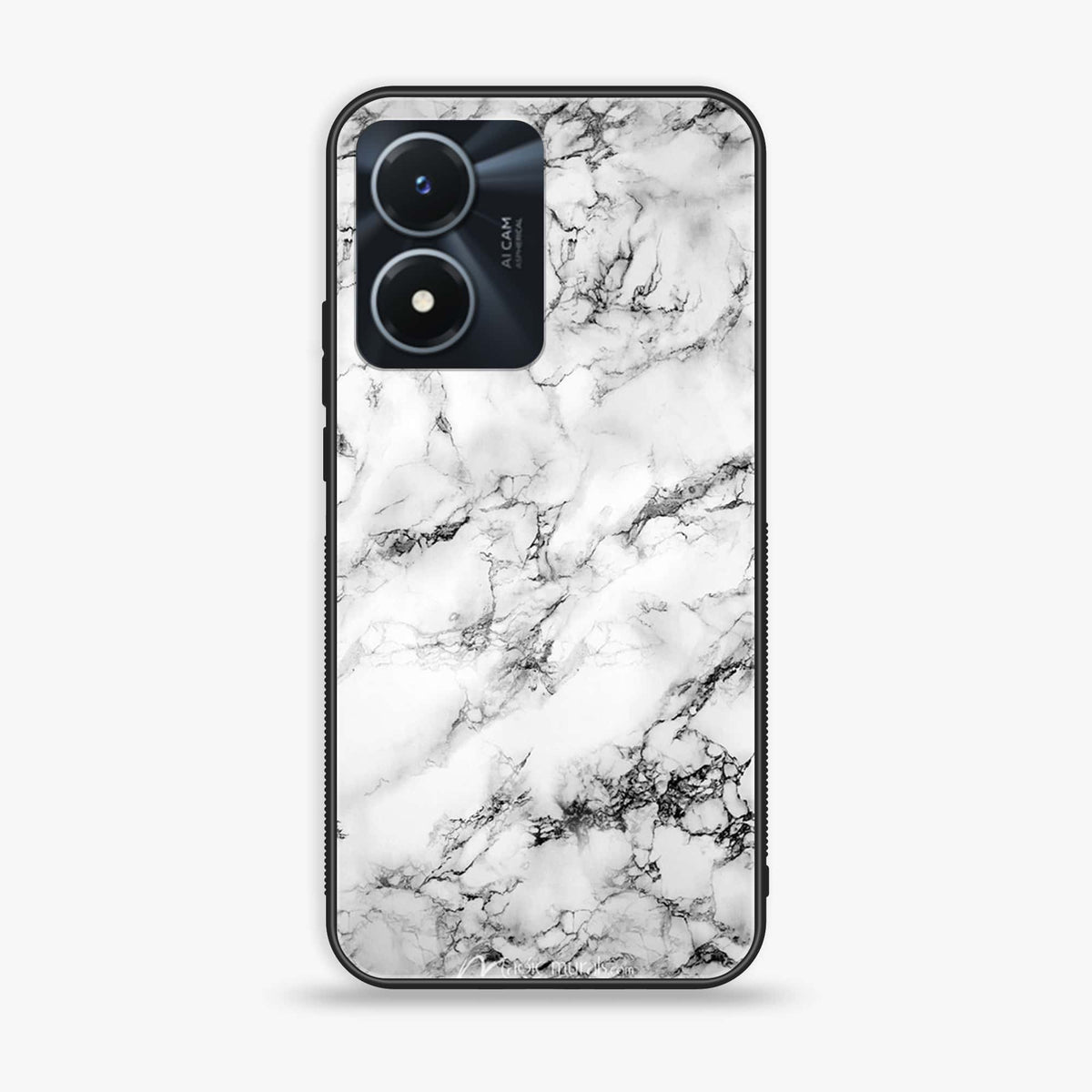Vivo Y02s  - White Marble Series - Premium Printed Glass soft Bumper shock Proof Case