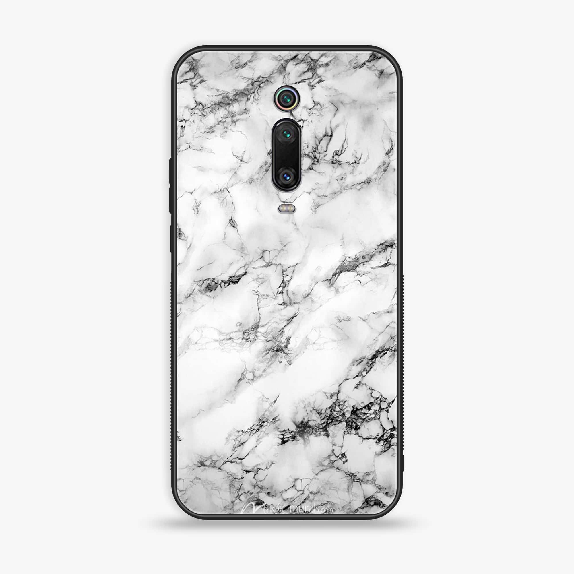 Xiaomi Mi 9T - White Marble Series - Premium Printed Glass soft Bumper shock Proof Case