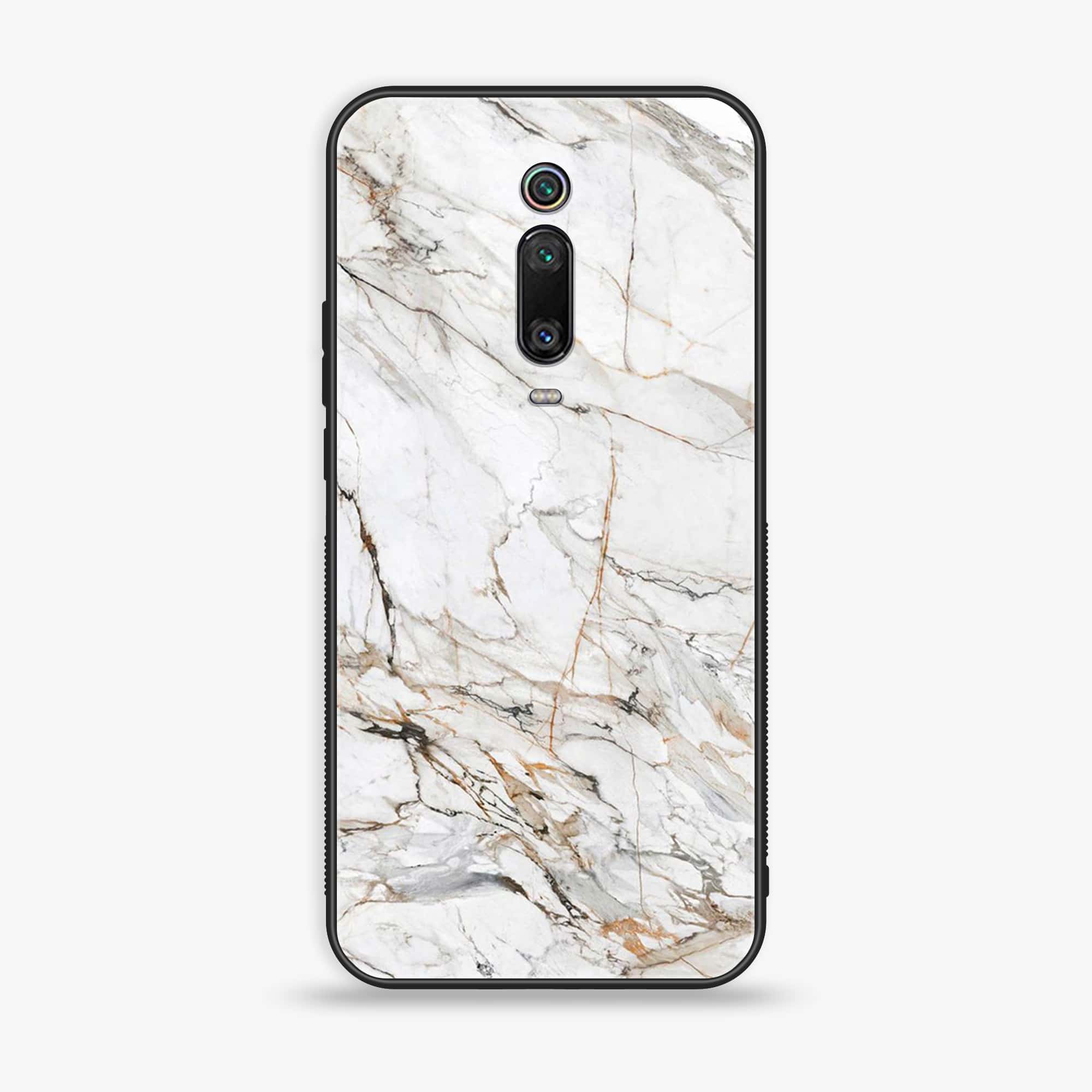 Xiaomi Mi 9T - White Marble Series - Premium Printed Glass soft Bumper shock Proof Case