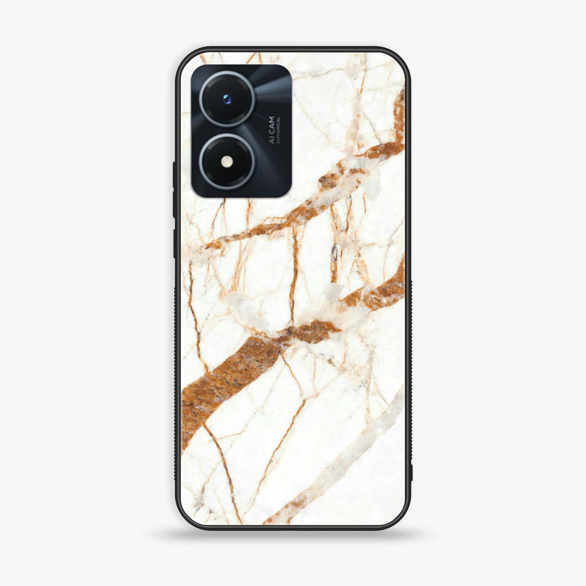 Vivo Y02s  - White Marble Series - Premium Printed Glass soft Bumper shock Proof Case