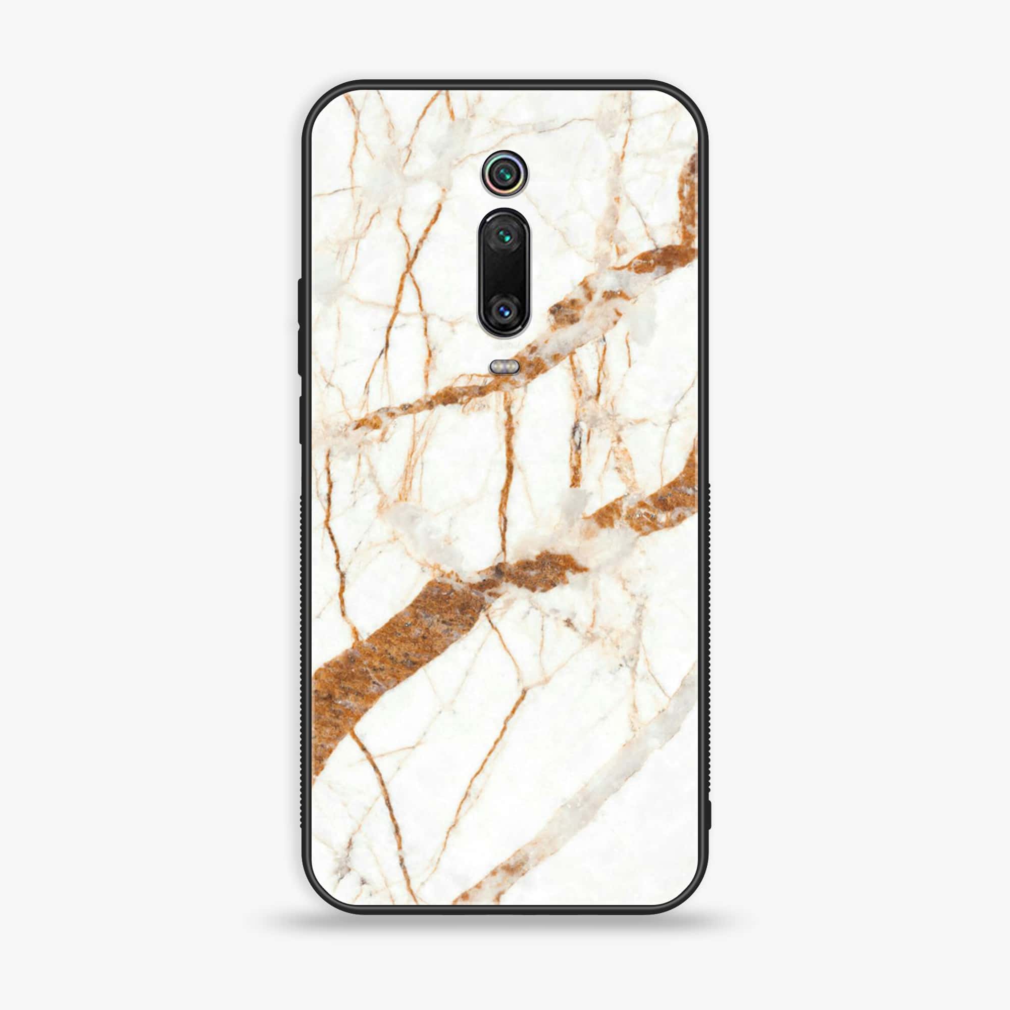 Xiaomi Mi 9T - White Marble Series - Premium Printed Glass soft Bumper shock Proof Case