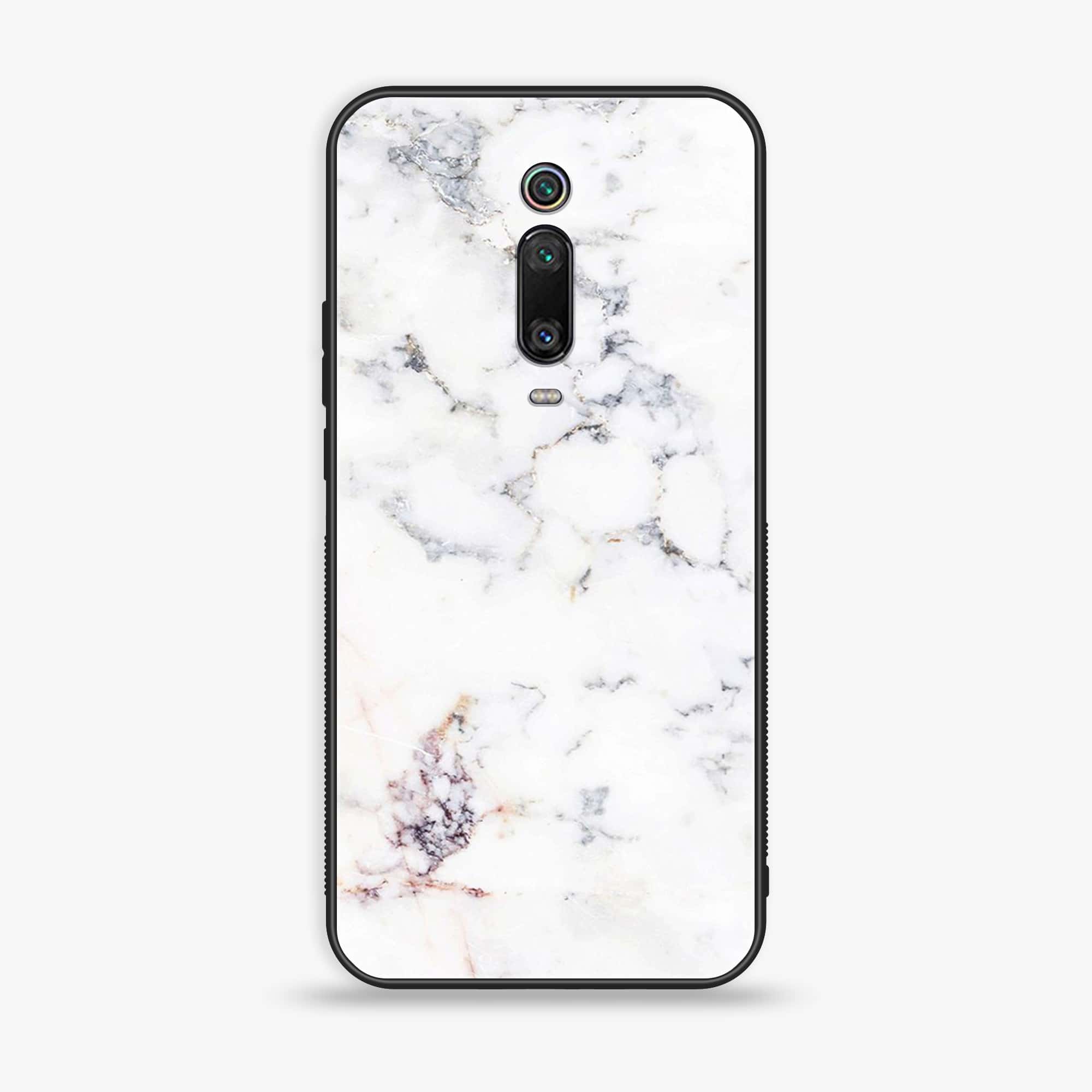 Xiaomi Mi 9T - White Marble Series - Premium Printed Glass soft Bumper shock Proof Case