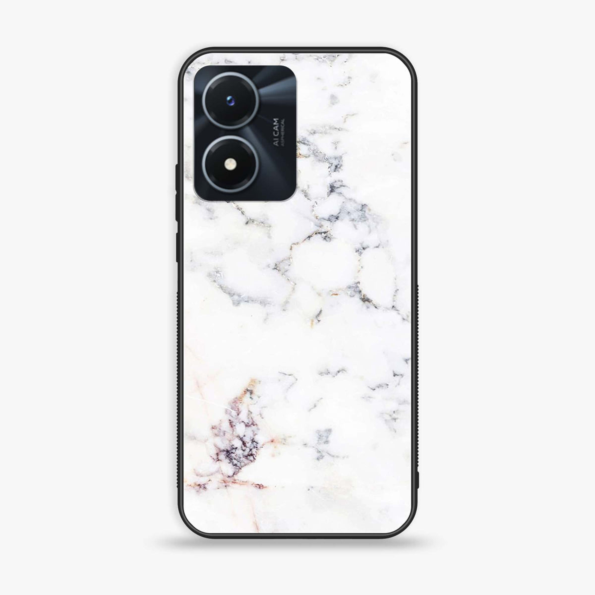 Vivo Y02s  - White Marble Series - Premium Printed Glass soft Bumper shock Proof Case