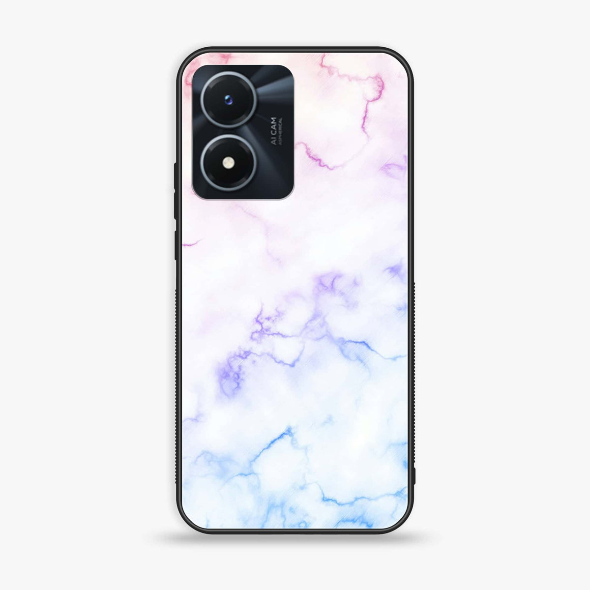 Vivo Y02s  - White Marble Series - Premium Printed Glass soft Bumper shock Proof Case