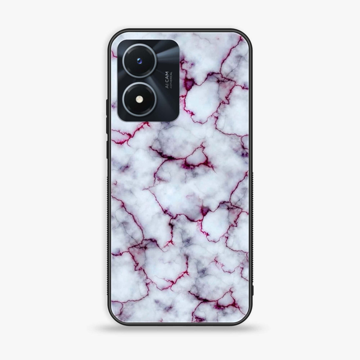 Vivo Y02s  - White Marble Series - Premium Printed Glass soft Bumper shock Proof Case