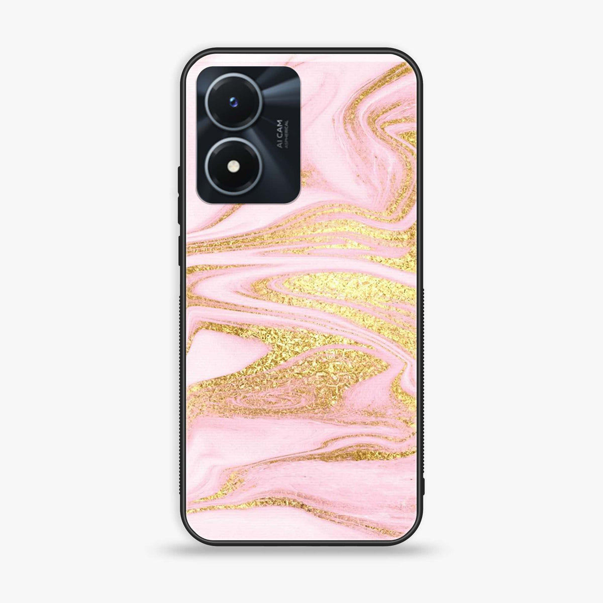 Vivo Y02s  - Pink Marble Series - Premium Printed Glass soft Bumper shock Proof Case