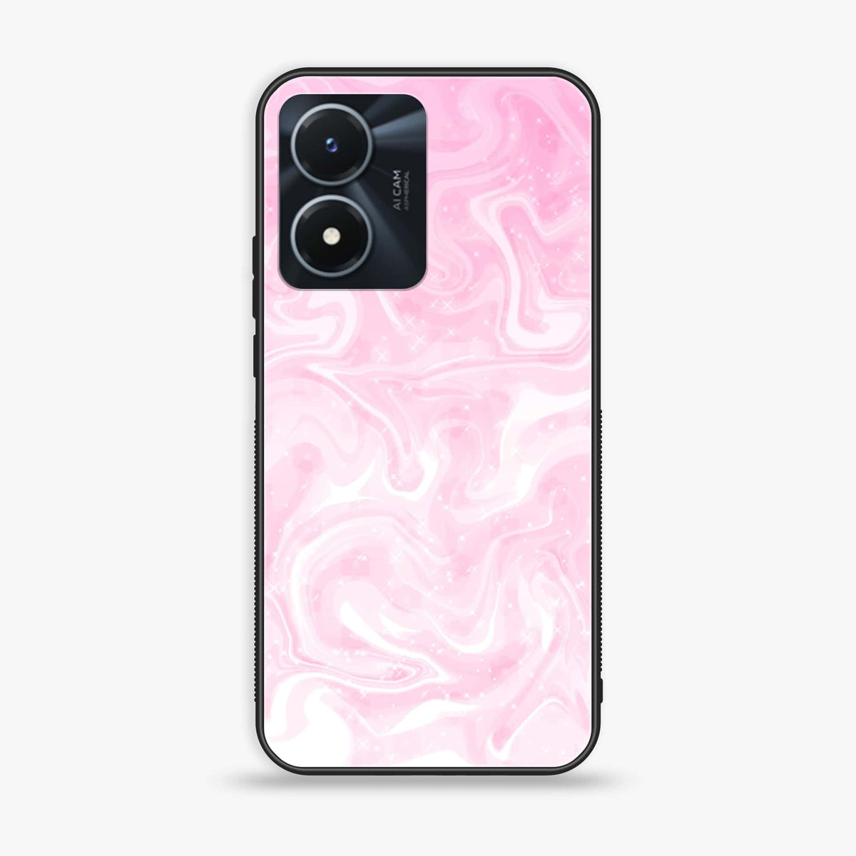 Vivo Y02s  - Pink Marble Series - Premium Printed Glass soft Bumper shock Proof Case