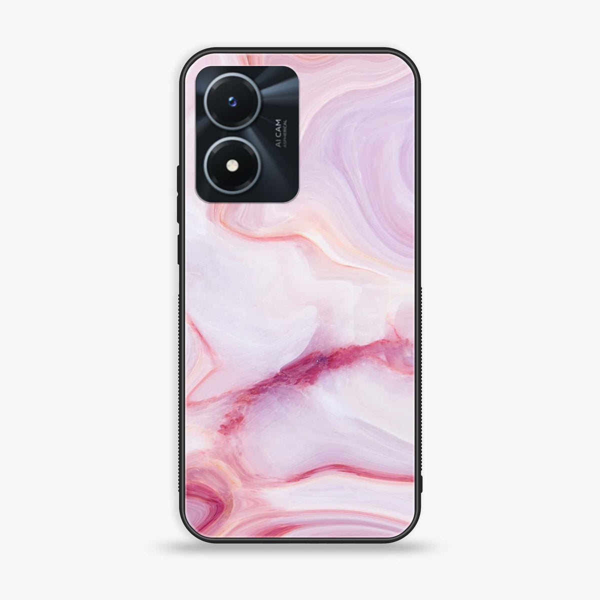 Vivo Y02s  - Pink Marble Series - Premium Printed Glass soft Bumper shock Proof Case