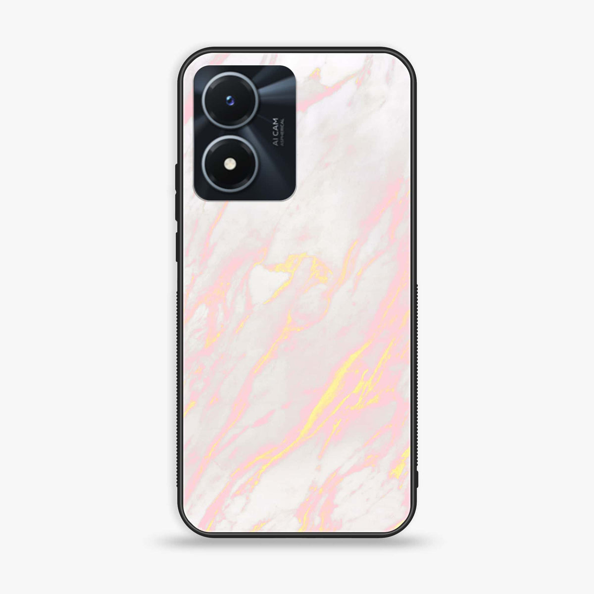 Vivo Y02s  - Pink Marble Series - Premium Printed Glass soft Bumper shock Proof Case