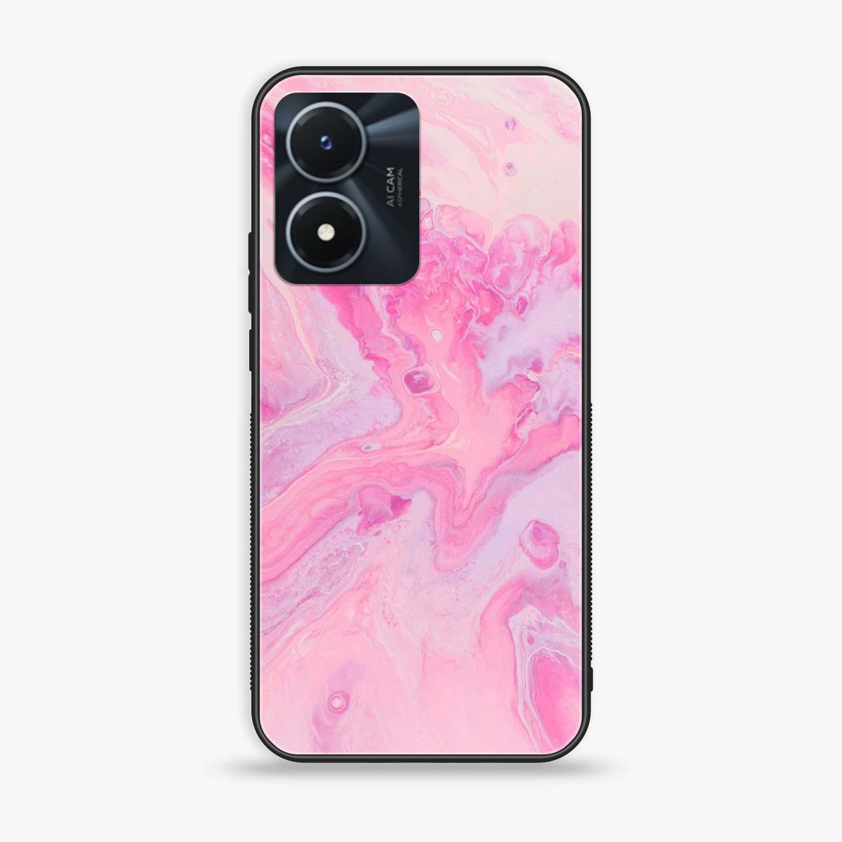 Vivo Y02s  - Pink Marble Series - Premium Printed Glass soft Bumper shock Proof Case