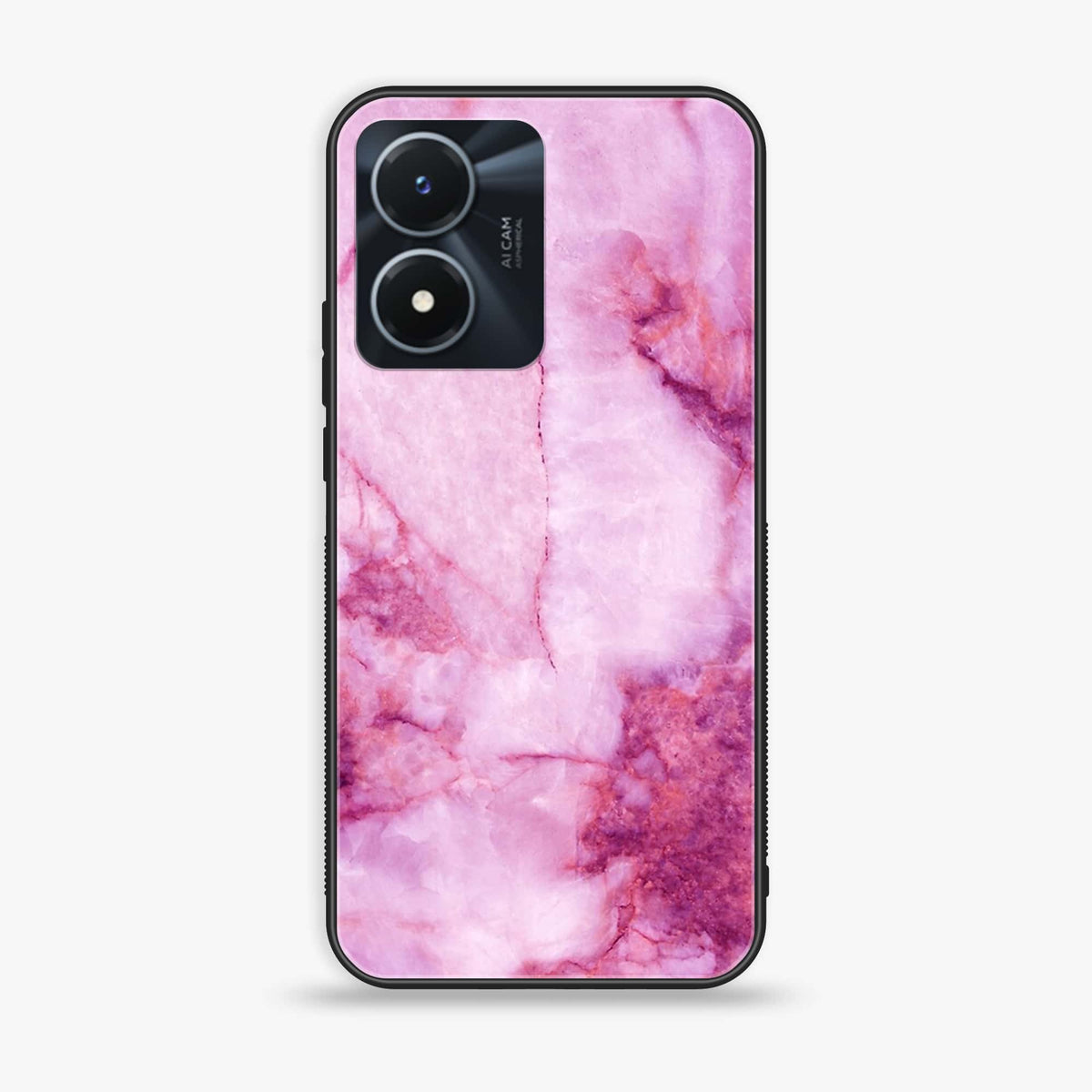 Vivo Y02s  - Pink Marble Series - Premium Printed Glass soft Bumper shock Proof Case