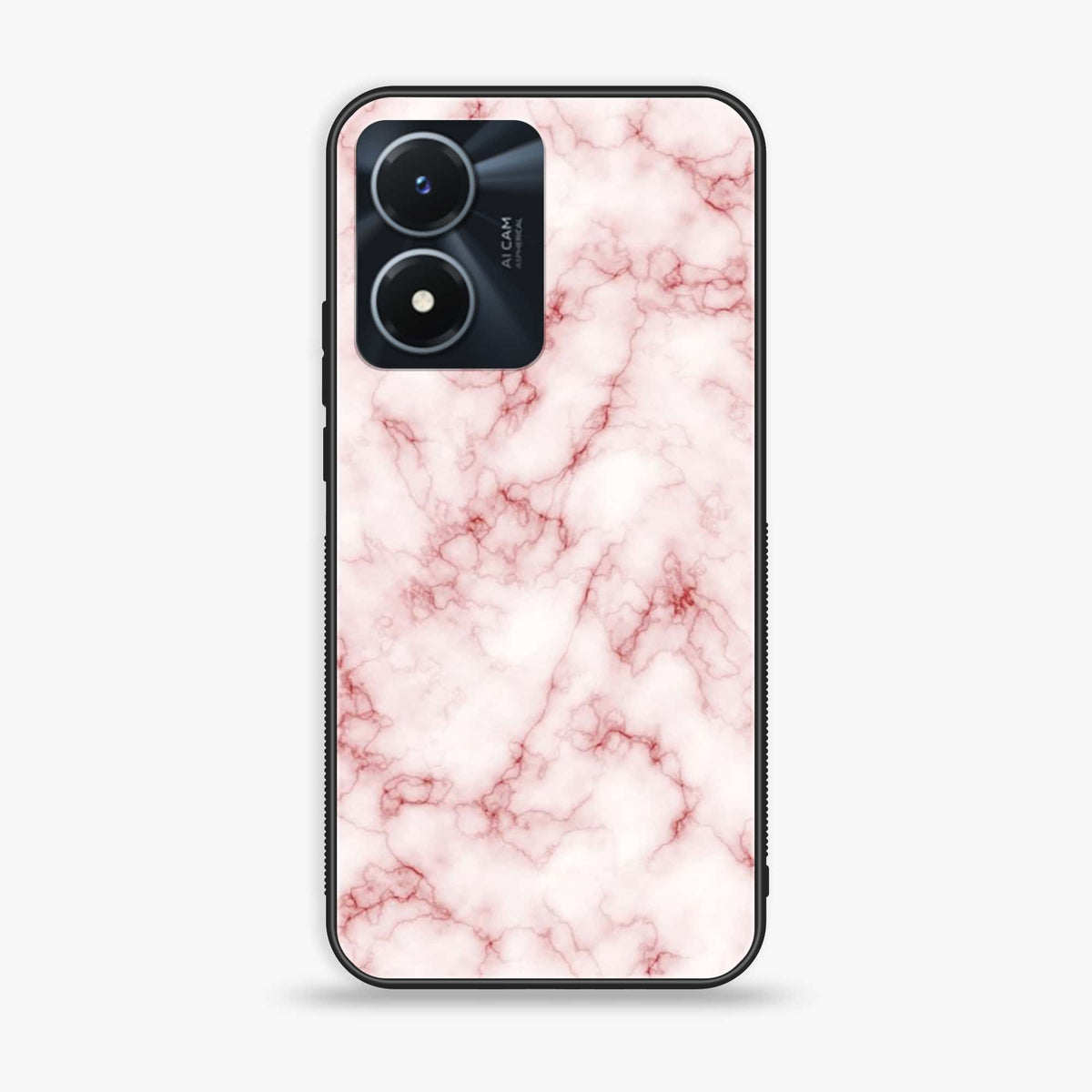 Vivo Y02s  - Pink Marble Series - Premium Printed Glass soft Bumper shock Proof Case