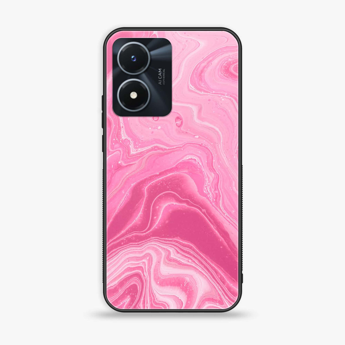 Vivo Y02s  - Pink Marble Series - Premium Printed Glass soft Bumper shock Proof Case