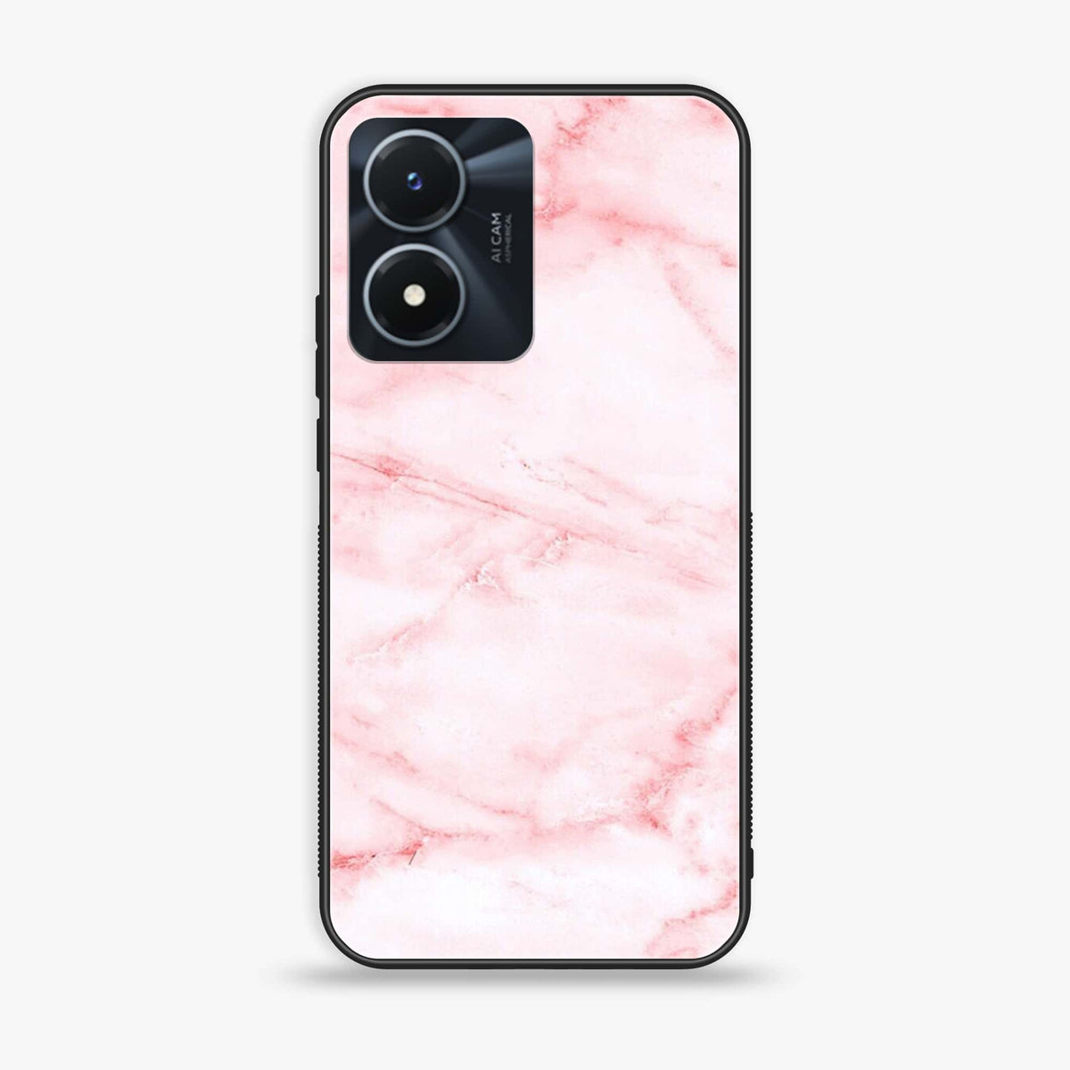 Vivo Y02s  - Pink Marble Series - Premium Printed Glass soft Bumper shock Proof Case
