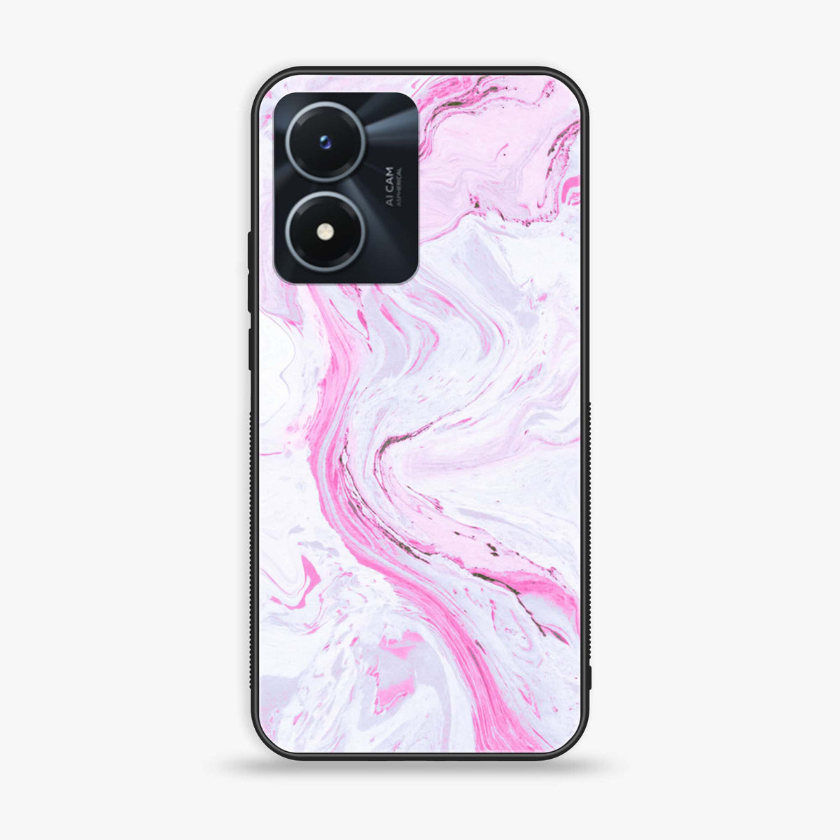 Vivo Y02s  - Pink Marble Series - Premium Printed Glass soft Bumper shock Proof Case