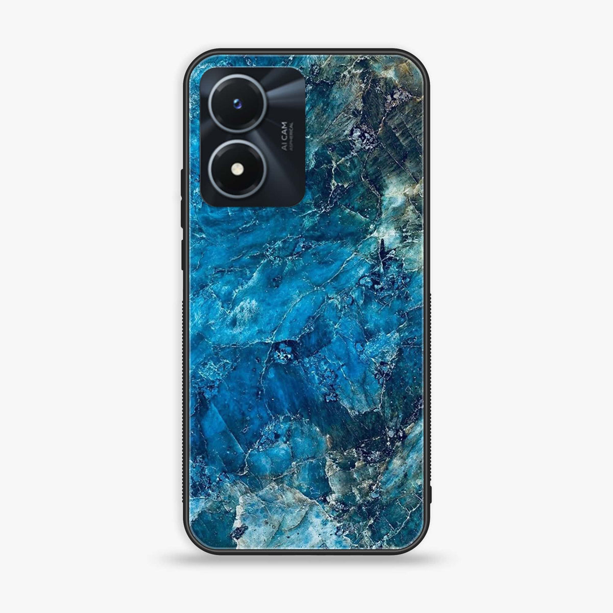 Vivo Y02s  - Blue Marble Series - Premium Printed Glass soft Bumper shock Proof Case