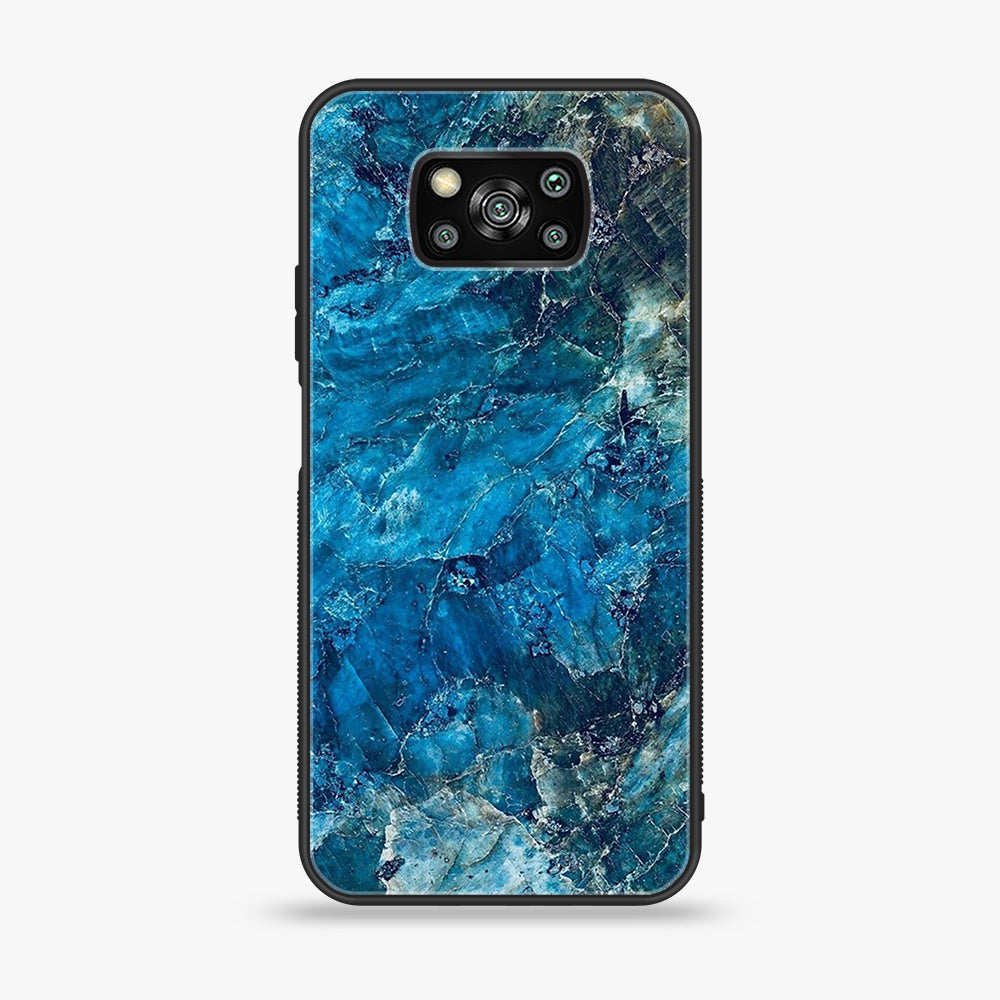 Xiaomi Poco X3 - Blue Marble Series - Premium Printed Glass soft Bumper shock Proof Case