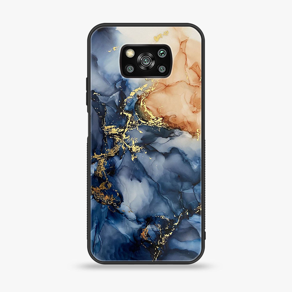 Xiaomi Poco X3 - Blue Marble Series - Premium Printed Glass soft Bumper shock Proof Case
