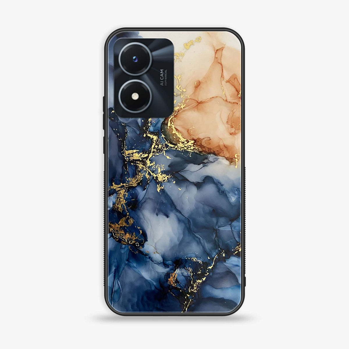 Vivo Y02s  - Blue Marble Series - Premium Printed Glass soft Bumper shock Proof Case