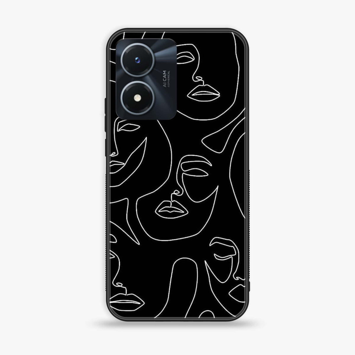 Vivo Y02s  - Girl Line Art Series - Premium Printed Glass soft Bumper shock Proof Case