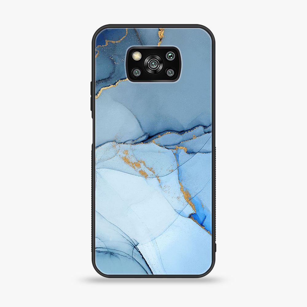 Xiaomi Poco X3 - Blue Marble Series - Premium Printed Glass soft Bumper shock Proof Case