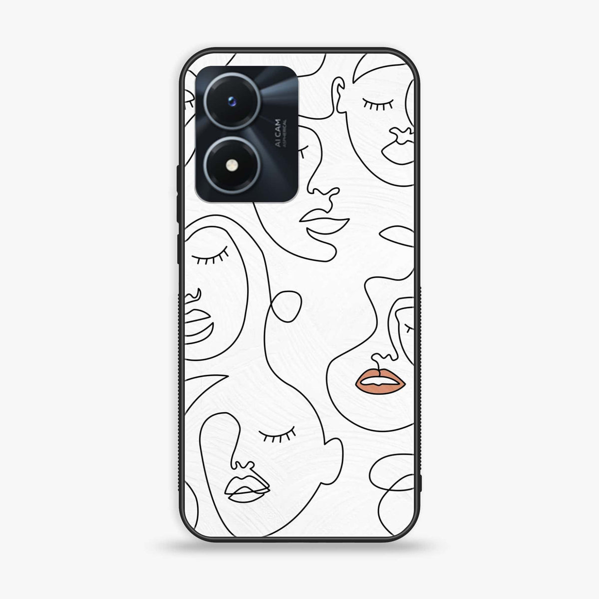 Vivo Y02s  - Girl Line Art Series - Premium Printed Glass soft Bumper shock Proof Case