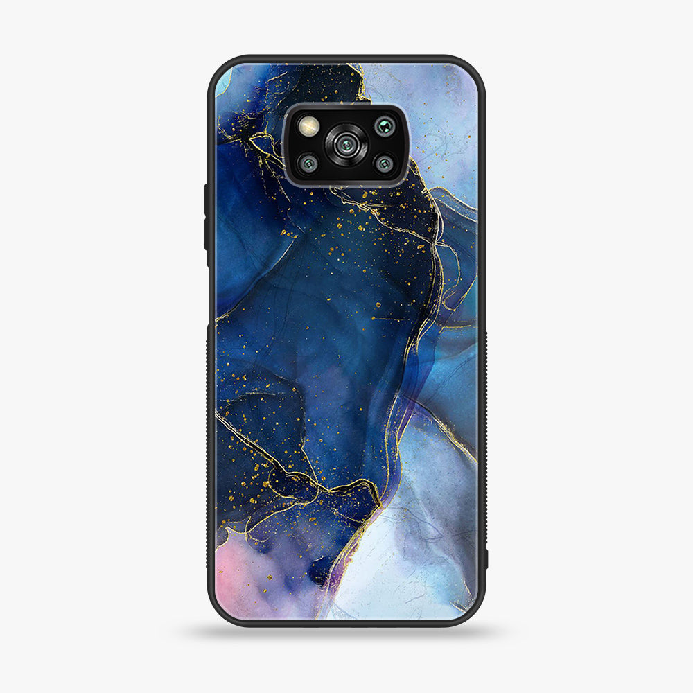 Xiaomi Poco X3 - Blue Marble Series - Premium Printed Glass soft Bumper shock Proof Case