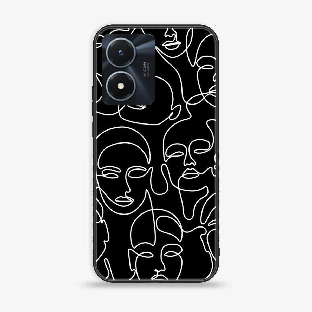 Vivo Y02s  - Girl Line Art Series - Premium Printed Glass soft Bumper shock Proof Case