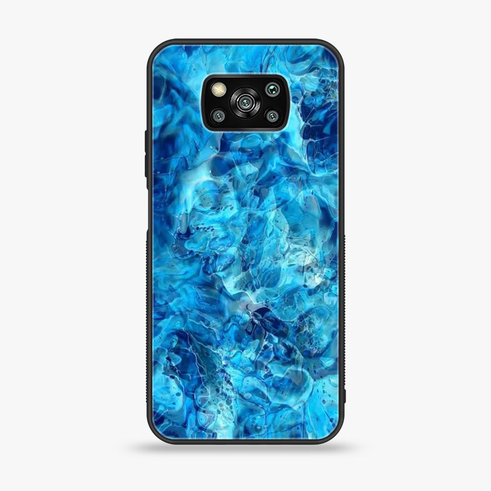 Xiaomi Poco X3 - Blue Marble Series - Premium Printed Glass soft Bumper shock Proof Case