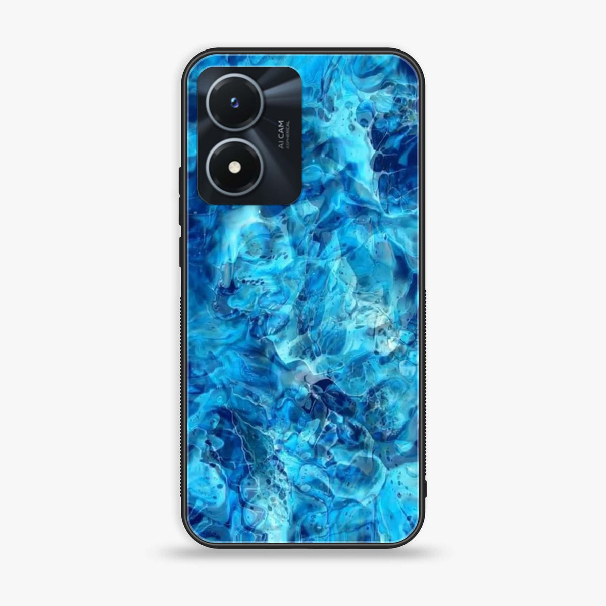 Vivo Y02s  - Blue Marble Series - Premium Printed Glass soft Bumper shock Proof Case