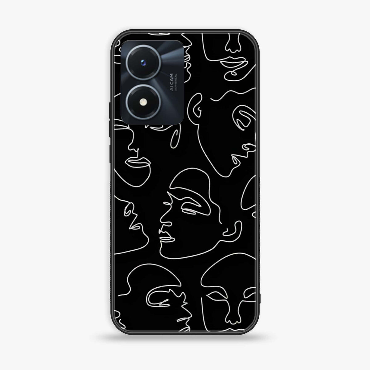 Vivo Y02s  - Girl Line Art Series - Premium Printed Glass soft Bumper shock Proof Case
