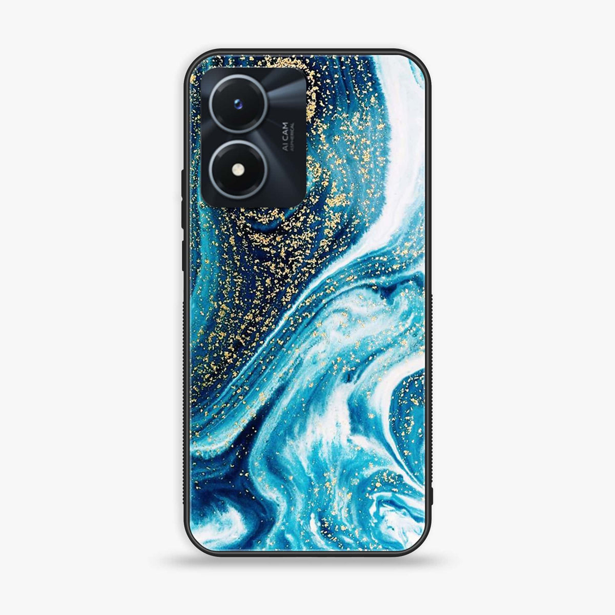 Vivo Y02s  - Blue Marble Series - Premium Printed Glass soft Bumper shock Proof Case