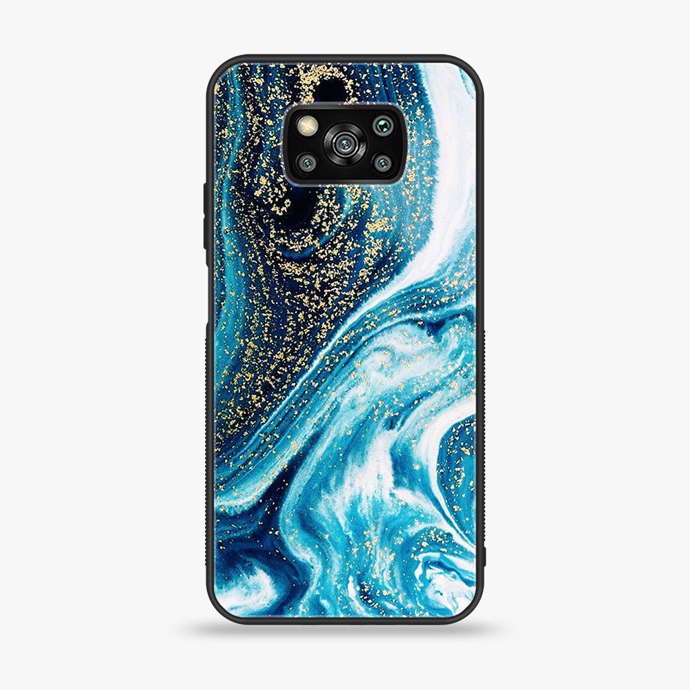 Xiaomi Poco X3 - Blue Marble Series - Premium Printed Glass soft Bumper shock Proof Case