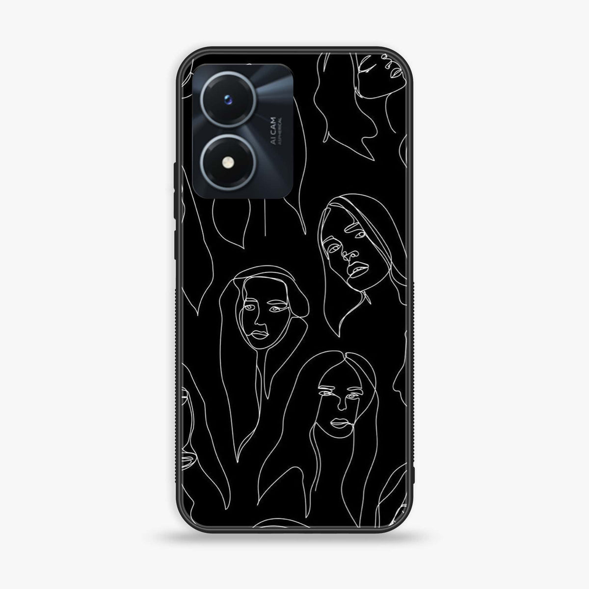 Vivo Y02s  - Girl Line Art Series - Premium Printed Glass soft Bumper shock Proof Case