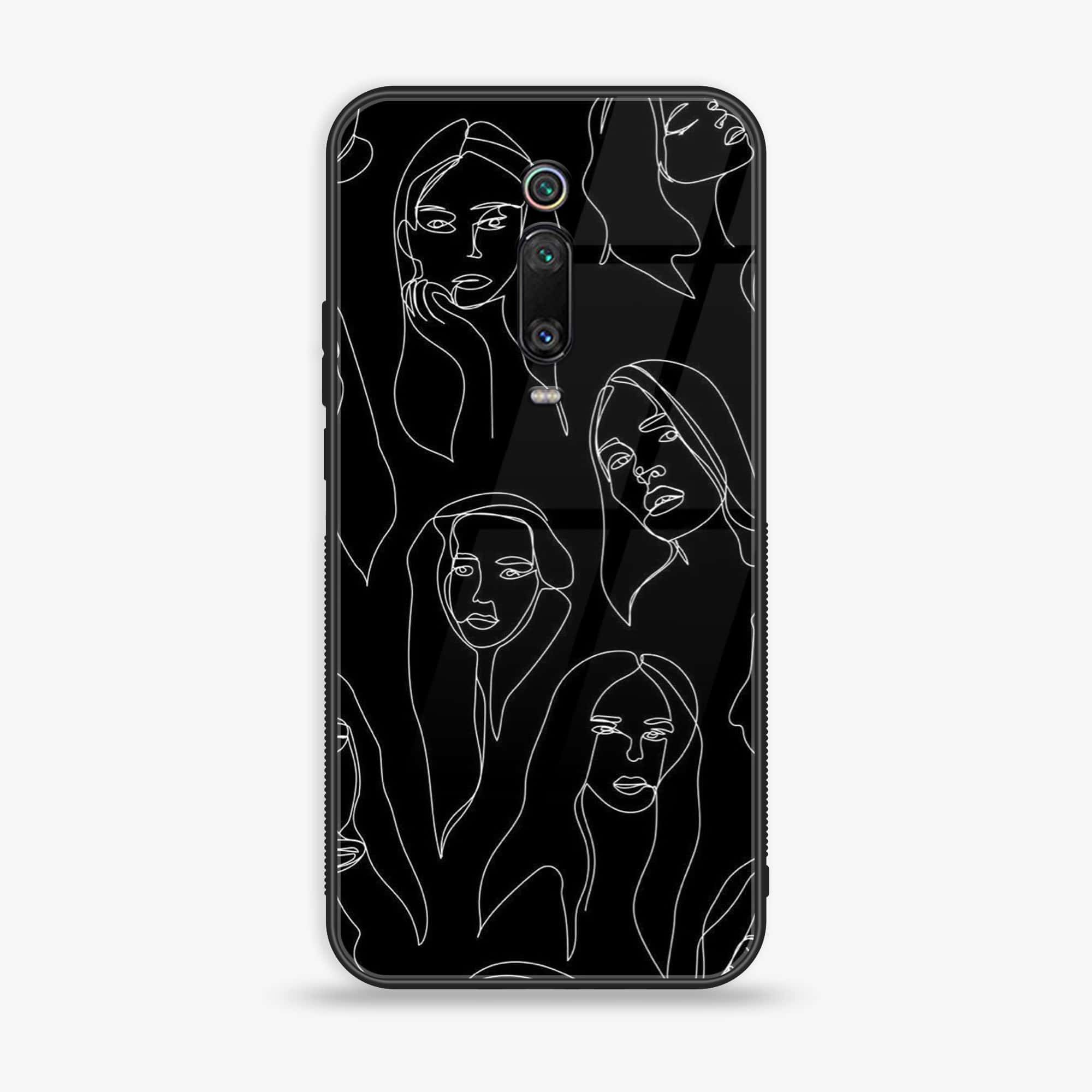 Xiaomi Mi 9T - Girls Line Art Series - Premium Printed Glass soft Bumper shock Proof Case
