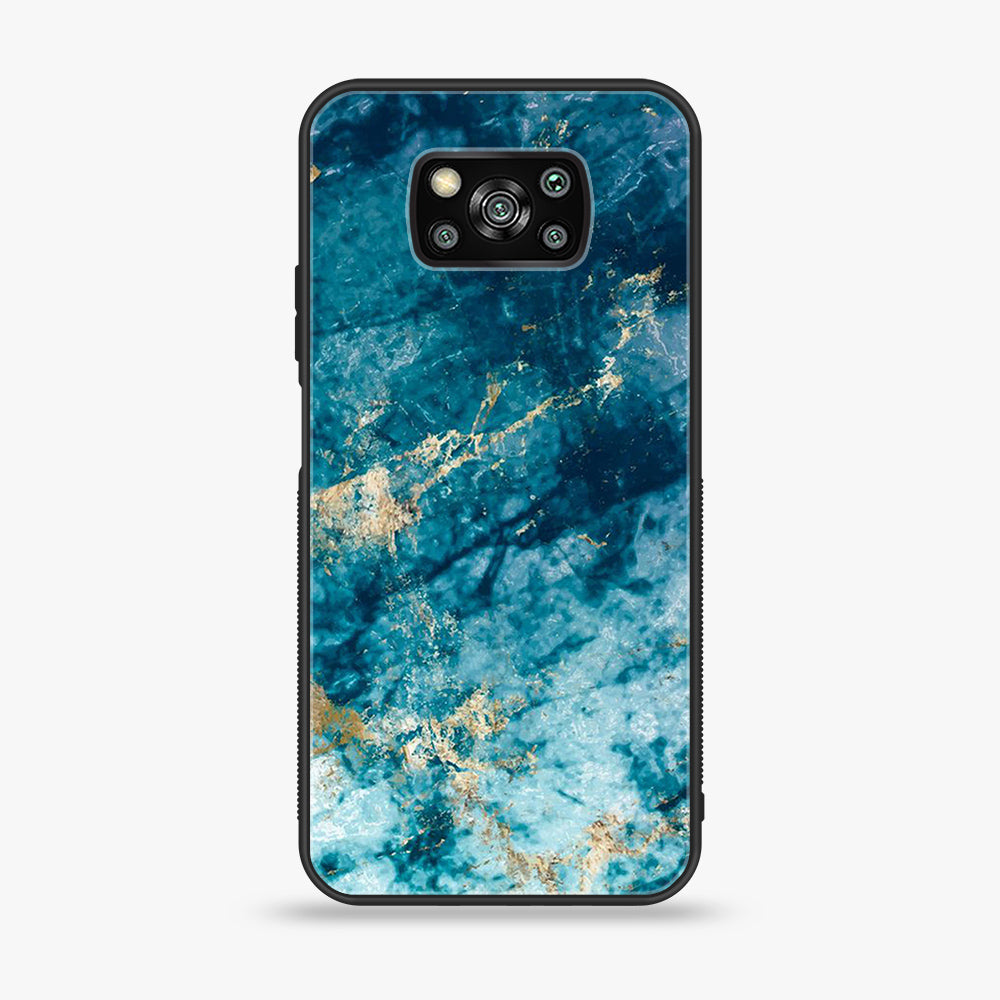 Xiaomi Poco X3 - Blue Marble Series - Premium Printed Glass soft Bumper shock Proof Case