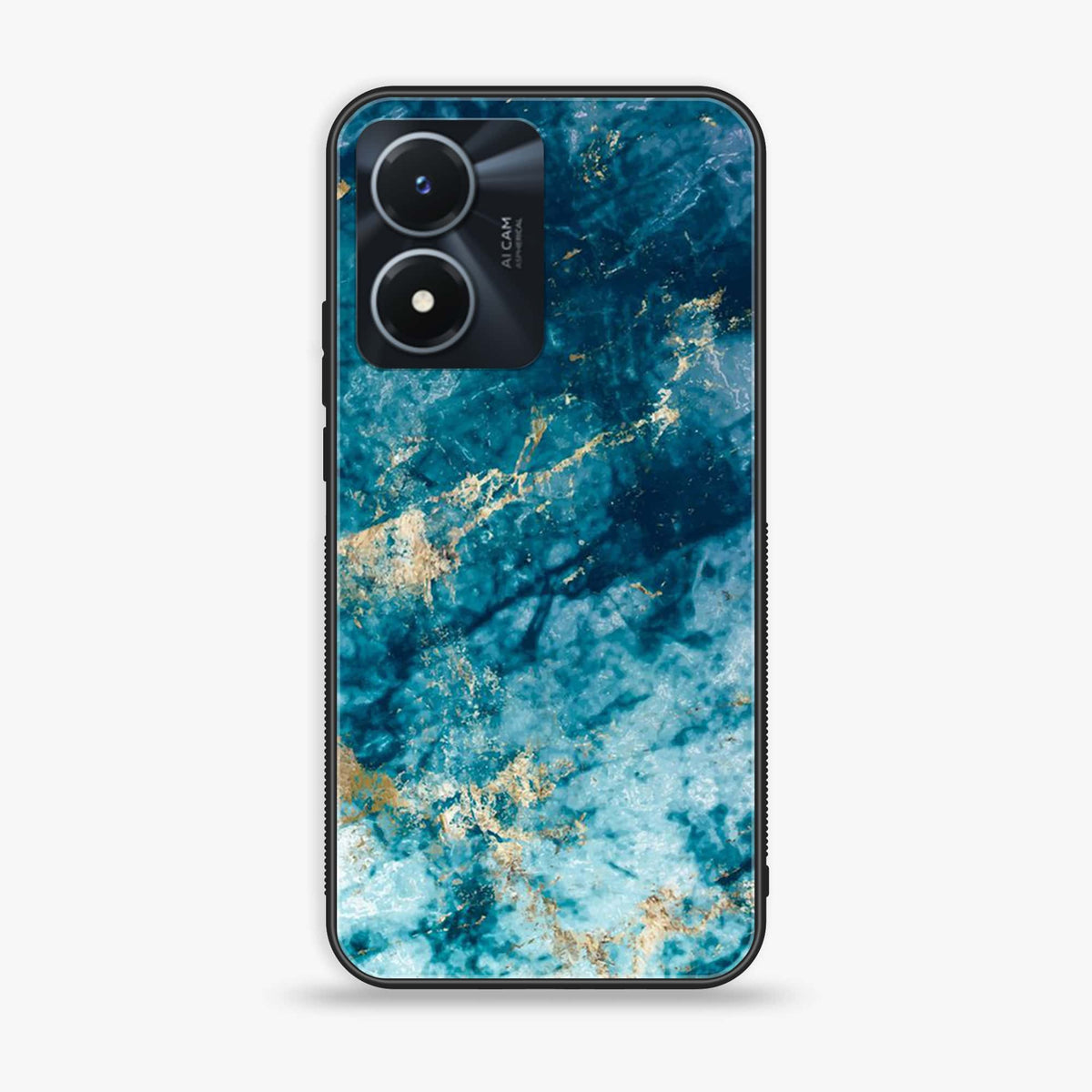 Vivo Y02s  - Blue Marble Series - Premium Printed Glass soft Bumper shock Proof Case