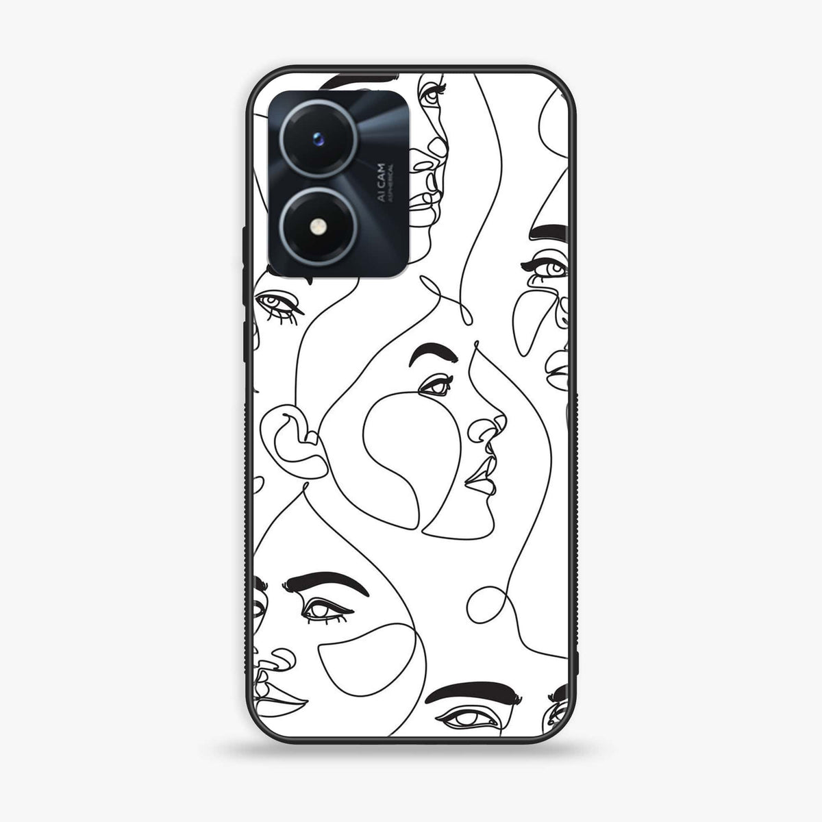 Vivo Y02s  - Girl Line Art Series - Premium Printed Glass soft Bumper shock Proof Case