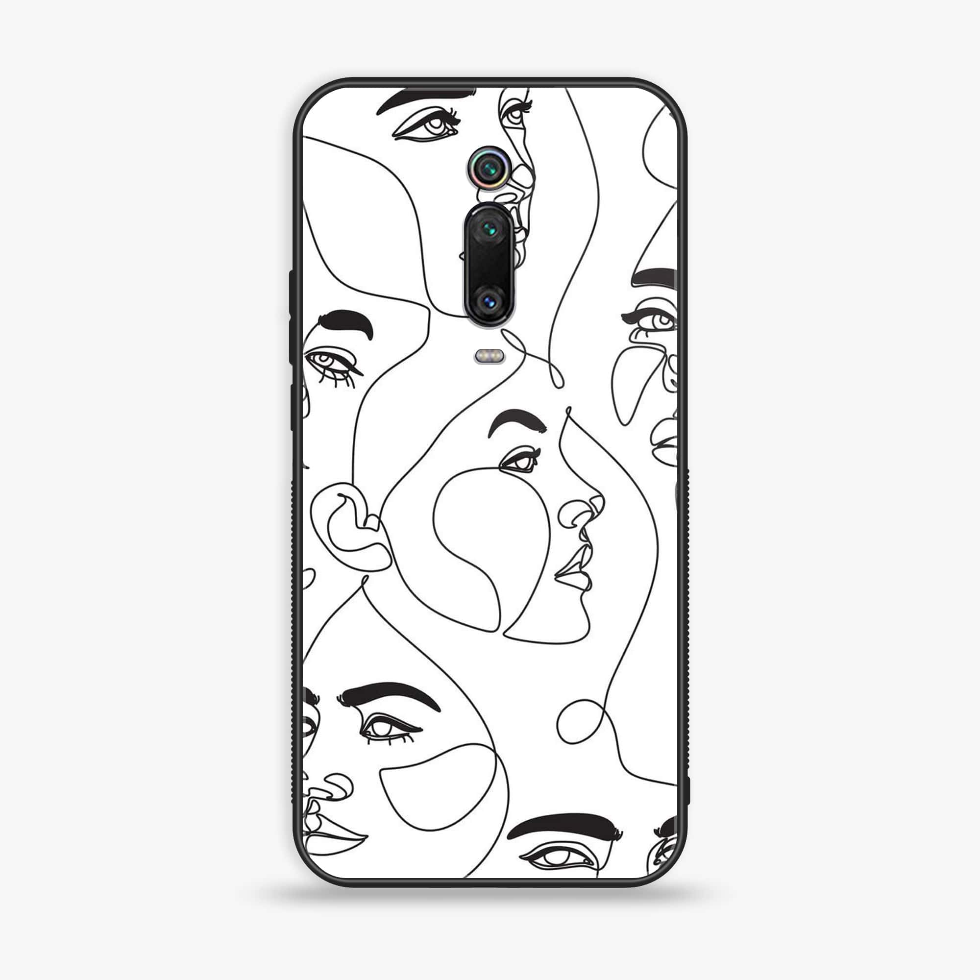 Xiaomi Mi 9T - Girls Line Art Series - Premium Printed Glass soft Bumper shock Proof Case
