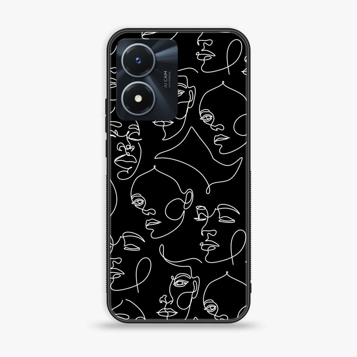 Vivo Y02s  - Girl Line Art Series - Premium Printed Glass soft Bumper shock Proof Case