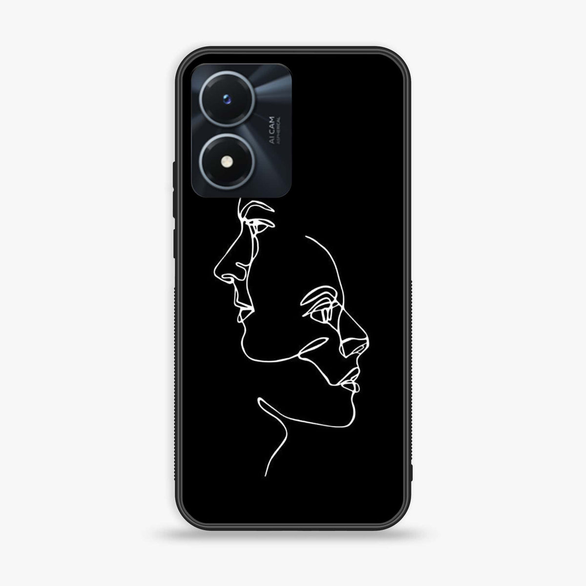 Vivo Y02s  - Girl Line Art Series - Premium Printed Glass soft Bumper shock Proof Case