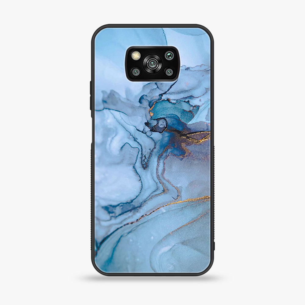 Xiaomi Poco X3 - Blue Marble Series - Premium Printed Glass soft Bumper shock Proof Case